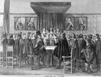 Treaty of Breda, 31st July 1667, engraved by Theodor Matham (c.1606-76) (engraving) (b/w photo) | Obraz na stenu