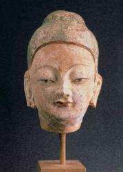 Head of a statue of Buddha, from Bezeklik, 9th-10th century (painted clay) | Obraz na stenu