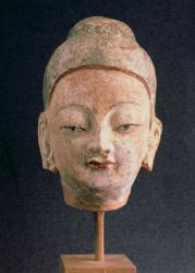 Head of a statue of Buddha, from Bezeklik, 9th-10th century (painted clay) | Obraz na stenu