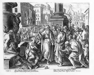 Saints Paul and Barnabas Preaching in Lystra, engraved by P. Galleus (engraving) (b/w photo) | Obraz na stenu