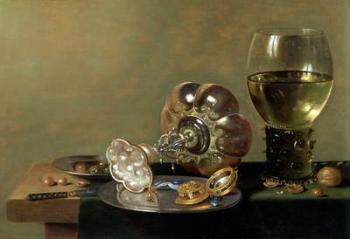 A still life with glass of wine, tazza and a pewter plate | Obraz na stenu