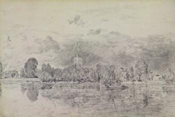 Fulham church from across the River, 1818 (graphite on paper) | Obraz na stenu