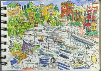 Portofino, Italy (watercolour and ink on paper) | Obraz na stenu