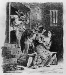 Faust rescues Marguerite from her prison, from Goethe's Faust, 1828, (illustration), (b/w photo of litho) | Obraz na stenu