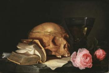 A Vanitas Still Life with a Skull, a Book and Roses, c.1630 (oil on wood) | Obraz na stenu
