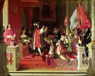 King Philip V (1683-1746) of Spain Making Marshal James Fitzjames (1670-1734) Duke of Berwick a Cavalier of the Golden Fleece after the Battle of Almansa (oil on canvas) | Obraz na stenu