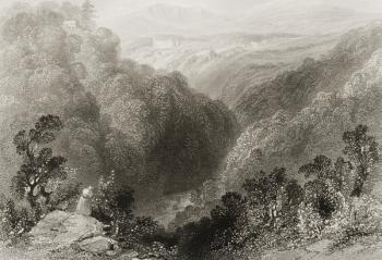 View of Powerscourt from the Dargle, County Wicklow, from 'Scenery and Antiquities of Ireland' by George Virtue, 1860s (engraving) | Obraz na stenu
