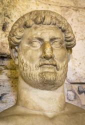 Marble bust of the Roman Emperor Hadrian (76 - 138 AD) dating from the 2nd century AD on display in Castel Sant' Angelo, Rome, Italy (photo) | Obraz na stenu