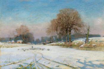 Herding Sheep in Wintertime (oil on canvas) | Obraz na stenu