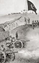 Hoisting the Egyptian flag at Fashoda, 1898, the climax of imperial territorial disputes between Britain and France in Eastern Africa. From Field Marshal Lord Kitchener, His Life and Work for the Empire, published 1916. | Obraz na stenu