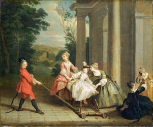 Children Playing with a Hobby Horse, c.1741-47 (oil on canvas) | Obraz na stenu