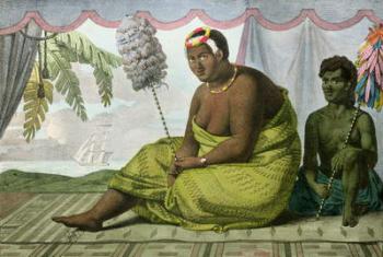 Ka'ahumanu, Queen of the Sandwich Islands, from 'Voyage Pittoresque autour du Monde', engraved by G. Langlume (fl.1822-40) 1822 (colour litho) | Obraz na stenu