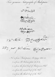 Five Genuine Autographs of William Shakespeare (1564-1616) (engraving) (b&w photo) | Obraz na stenu