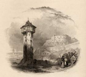 The Roman tower in Thal, Ehrenbreitstein, engraved by Wallis, illustration from 'The Pilgrims of the Rhine' published 1840 (engraving) | Obraz na stenu
