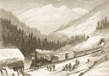 Carrying United States Mail Across the Sierra Nevada in 1870, from 'American Pictures', published by The Religious Tract Society, 1876 (engraving) | Obraz na stenu