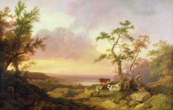 Landscape with Cattle and Peasant, c.1781 (oil on canvas) | Obraz na stenu