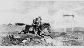 The American Pony Express, En Route from the Missouri River to San Francisco (engraving) (b/w photo) | Obraz na stenu