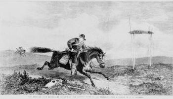 The American Pony Express, En Route from the Missouri River to San Francisco (engraving) (b/w photo) | Obraz na stenu