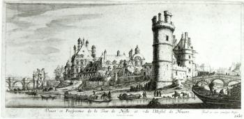 Perspective view of the Tour de Nesle and the Hotel de Nevers (engraving) (b/w photo) | Obraz na stenu