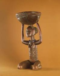 Stoolwith a kneeling female caryatid, Democratic Republic of the Congo (wood & glass beads) (see also 356005) | Obraz na stenu