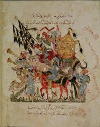 Ar 5847 f.94v Caravan going to Mecca from 'The Maqamat' (The Meetings) by Al-Hariri, c.1240 (vellum) | Obraz na stenu