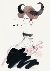girl with horns1, 2015, (black tush, tush, ink and gouache) | Obraz na stenu
