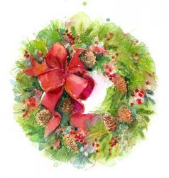 Christmas wreath with Red Bow, 2016, (watercolor) | Obraz na stenu