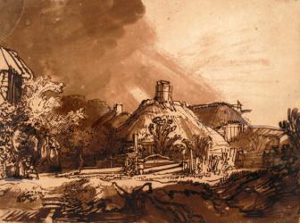 Cottages before a stormy sky (pen & ink) | Obraz na stenu