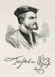 Jacques Cartier (1491-1557) illustration from Volume IV of 'Narrative and Critical History of America', 1886 (engraving) | Obraz na stenu