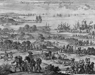 Protestants leaving France (engraving) (b/w photo) | Obraz na stenu