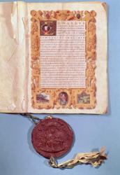 Ratification by Edward VI (1537-53) of the Treaty of Boulogne, 25th May 1550 (vellum) | Obraz na stenu