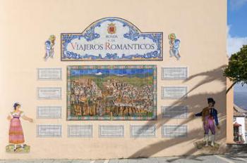 Wall display commemorating "romantic travellers" who have visited Ronda through the centuries, Ronda, Malaga Province, Andalusia, Spain (photo) | Obraz na stenu