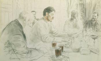 Maxim Gorky (1868-1936) Reading his Poem, 'Children of Sun', 1905 (pencil and chalk on paper) | Obraz na stenu