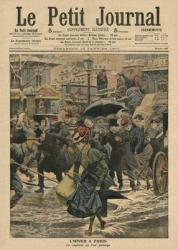 Winter in Paris, walking in the mud, illustration from 'Le Petit Journal', supplement illustre, 13th January 1907 (colour litho) | Obraz na stenu