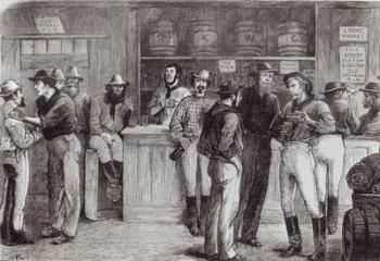 'A general shout', inside a bush tavern, 1878 (litho) | Obraz na stenu