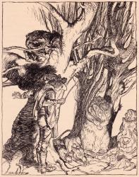 Instantly they lay still all turned into stone. Illustration by Arthur Rackham from Grimm's Fairy Tale, The Two Brothers. | Obraz na stenu