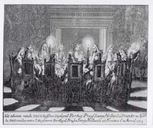 The Signing of the Treaty of Utrecht on 11th April 1713 (engraving) (b&w photo) | Obraz na stenu
