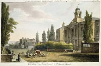 Tottenham Court Road Turnpike and St. James's Chapel, from 'Ackerman's Repository of Arts' published in London 1812 (colour engraving) | Obraz na stenu