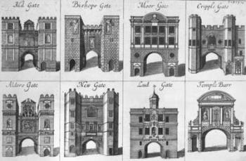 The Eight Gates of the City of London (engraving) (b/w photo) | Obraz na stenu