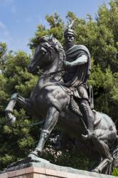 Kruja, Durres County, Albania. Monument to Skanderbeg, real name George Castriot, 1405  1468. Albanian national figure famed for his efforts to stop Ottoman expansion. (photo) | Obraz na stenu