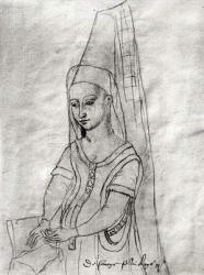 Charlotte de Savoie (c.1442-83) wife of Louis XI (1422-83) from the'Recueil d'Arras' (charcoal on paper) (b/w photo) | Obraz na stenu