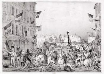 Barricade at the Rue Dauphine, 29th July 1830, engraved by H. Delaporte (litho) | Obraz na stenu