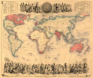 Map of the world with possessions of the British Empire coloured red, c.1870 (hand-coloured engraving) | Obraz na stenu
