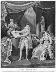 His Majesty the Emperor and King Napoleon I (1769-1861) showing the Empress-Queen Marie-Louise (1791-1847) the articles from the Code Civil that he had just completed, 1804 (engraving) (b/w photo) | Obraz na stenu