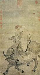Lao-tzu (c.604-531 BC) riding his ox, Chinese, Ming Dynasty (1368-1644) (ink and w/c on silk) | Obraz na stenu