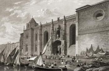 Mosteiro dos Jeronimos Belem, Lisbon, from 'Select Views of the Principal Cities of Europe, engraved by J H Le Keux, published in London, 1832 (engraving) | Obraz na stenu