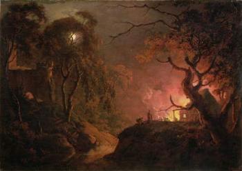 A Cottage on Fire at Night, c.1785-93 (oil on canvas) | Obraz na stenu