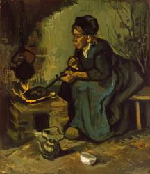 Peasant Woman Cooking by a Fireplace, 1885 (oil on canvas) | Obraz na stenu