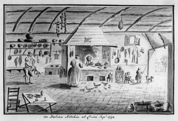 View of an Italian kitchen at Lerici, September 1754 (pen & ink) (b/w photo) | Obraz na stenu
