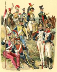Uniforms of French troops at the time of Napoleon I. From Meyers Lexikon, published 1930 | Obraz na stenu